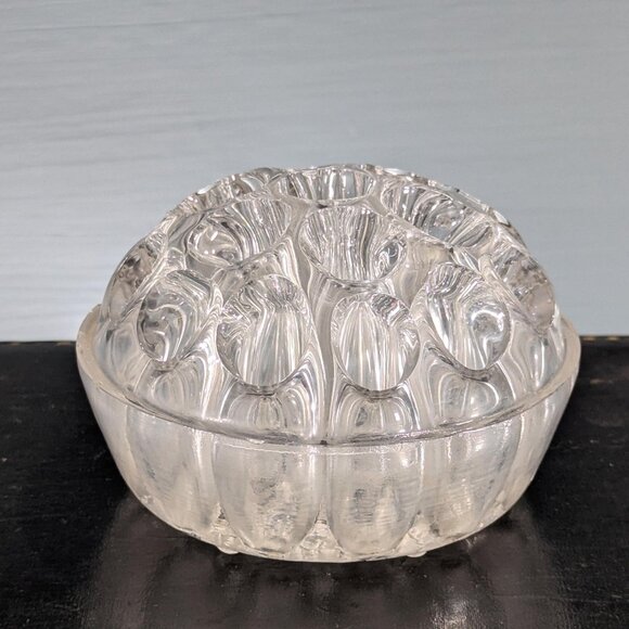 4" Davidson Dome Flower Block, 19 holes clear pressed glass flower frog, English - Picture 1 of 10